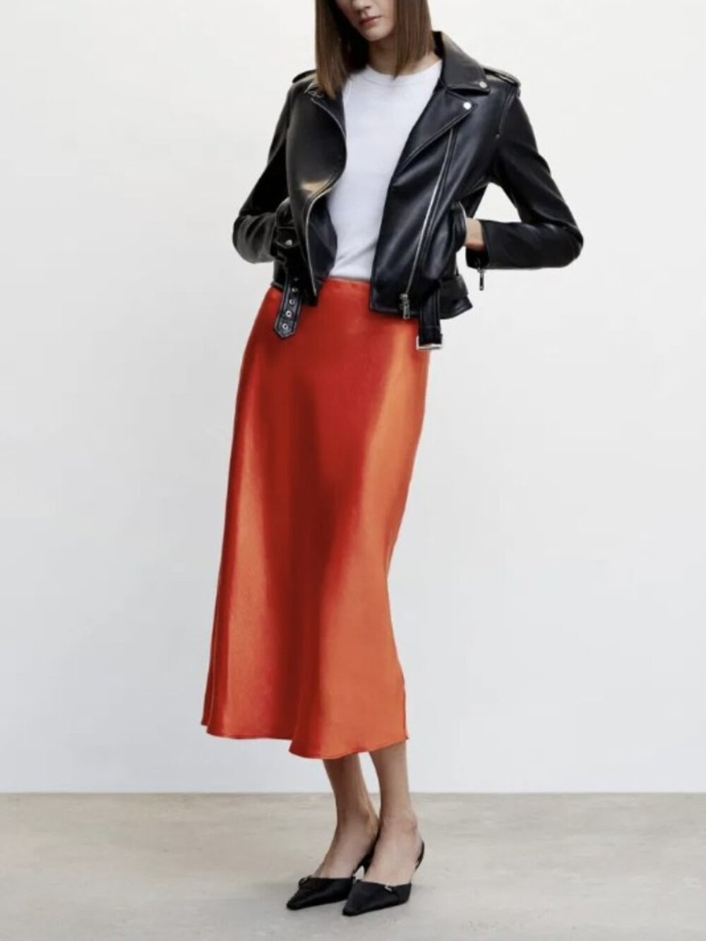 Mango Satin Midi Skirt XS